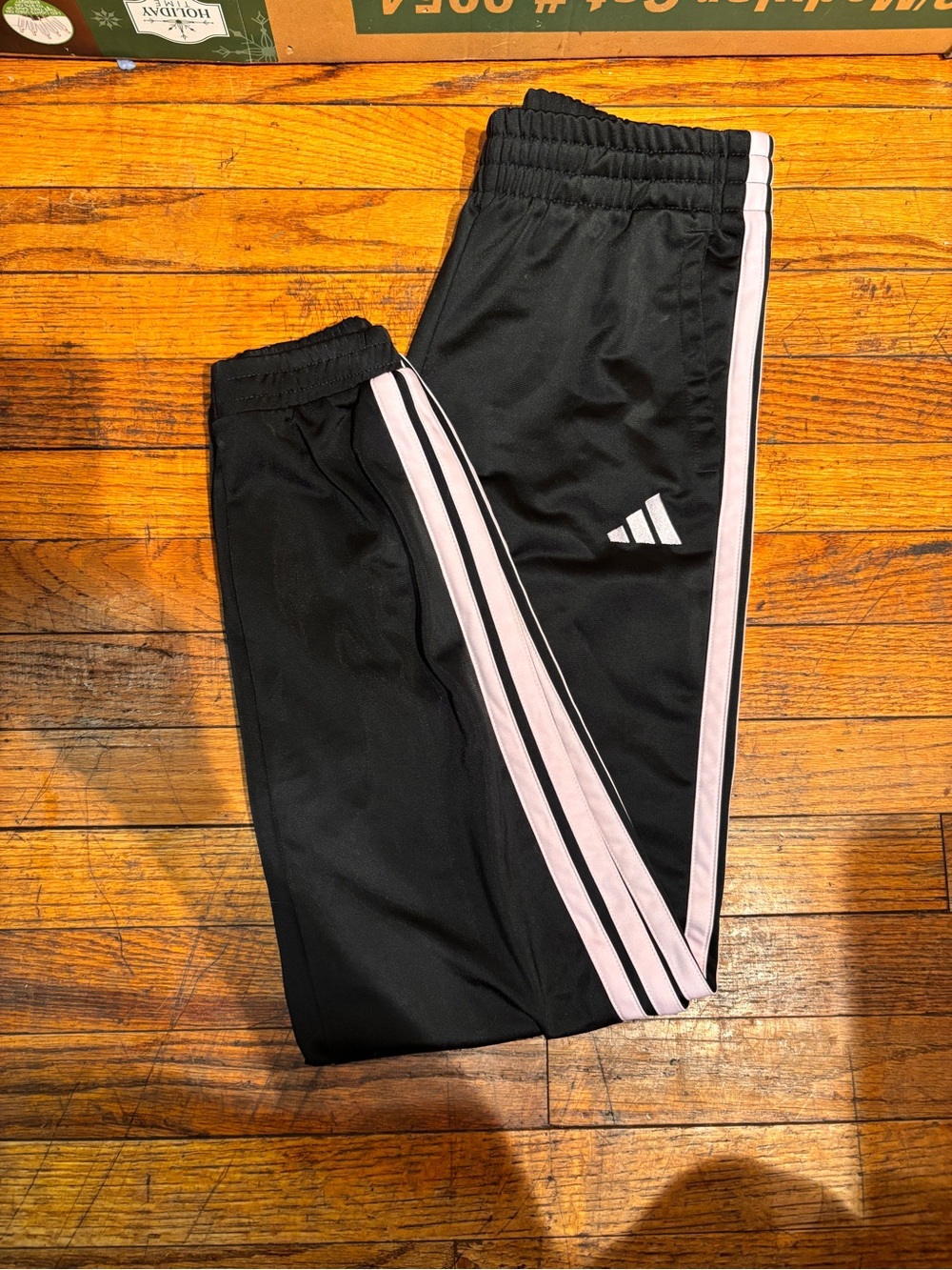 adidas Black Joggers with Light Pink Side Stripes